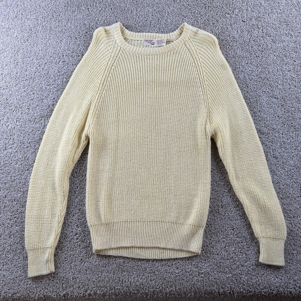 The Fox Collection Sweater Mens Large Yellow Ramie Waffle Knit Crewneck Pullover